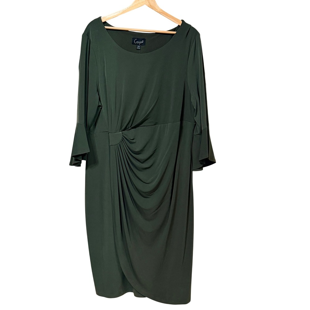 Connected‎ Apparel Olive Green Faux Wrap Bell Sleeve Sheath Dress 20W T1317971L